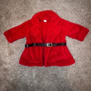 SHIEN Red Fuzzy Coat w Belt 6-9 Months